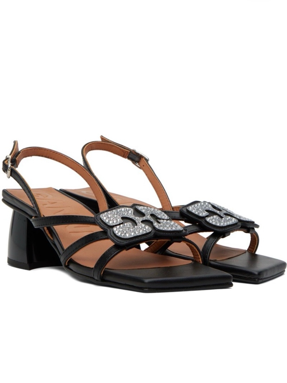 Black Crystal-Embellished Slingback Sandals